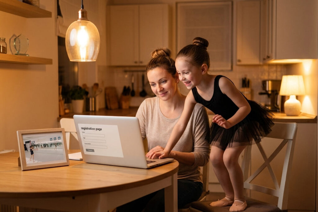 Parent registering child for dance classes in Toronto at J'Danse Studio Scarborough